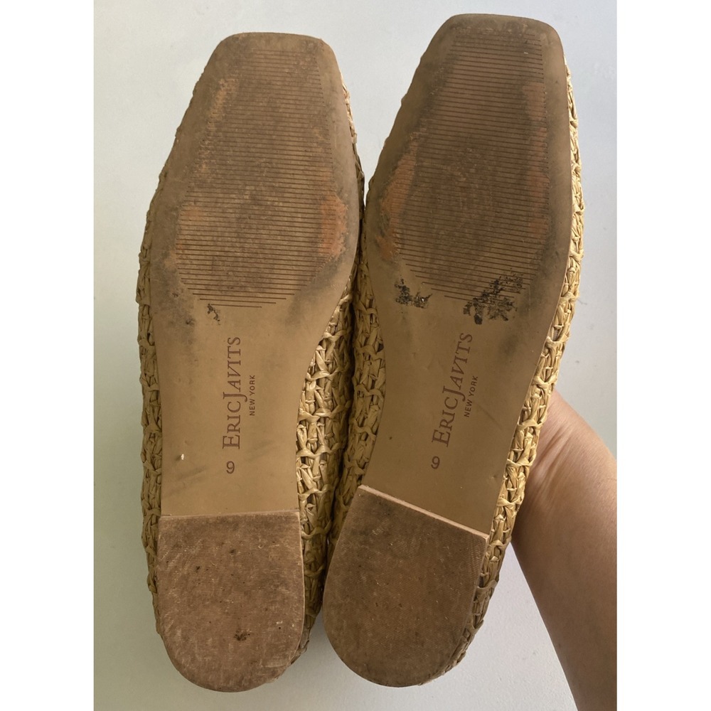 Eric Javits Parris Raffia Natural Woven Square-Toe Ballet Flats in Tan Size 9 - Picture 11 of 15